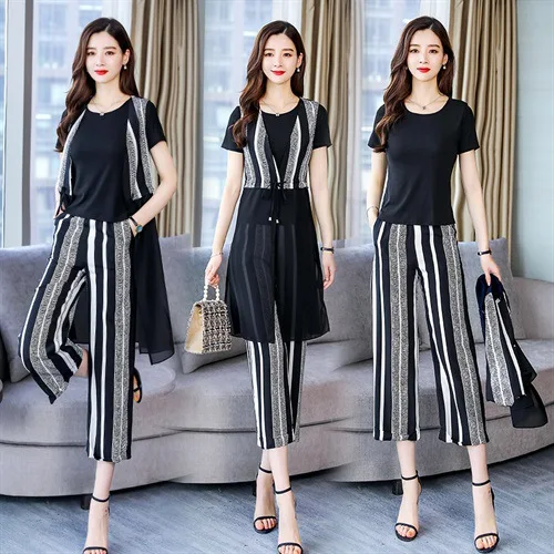 

Three-piece Set-2019 Summer Slim Fit Versatile Elegant Casual Trend Simple Cool Slimming Short Sleeve