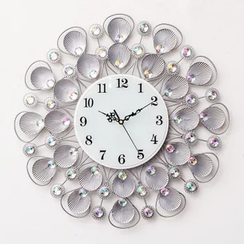 

Large Wall Clock Modern Design for Living Room Shell 3D Stickers Clear Crystal Diamond Metal Clocks Wall Watch Home Decor 24"