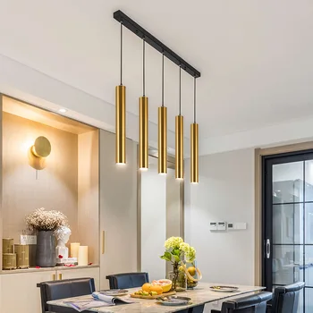 

Mordern style hanging wire Led down light restaurant front desk bar spotlight long cylindrical chandelier