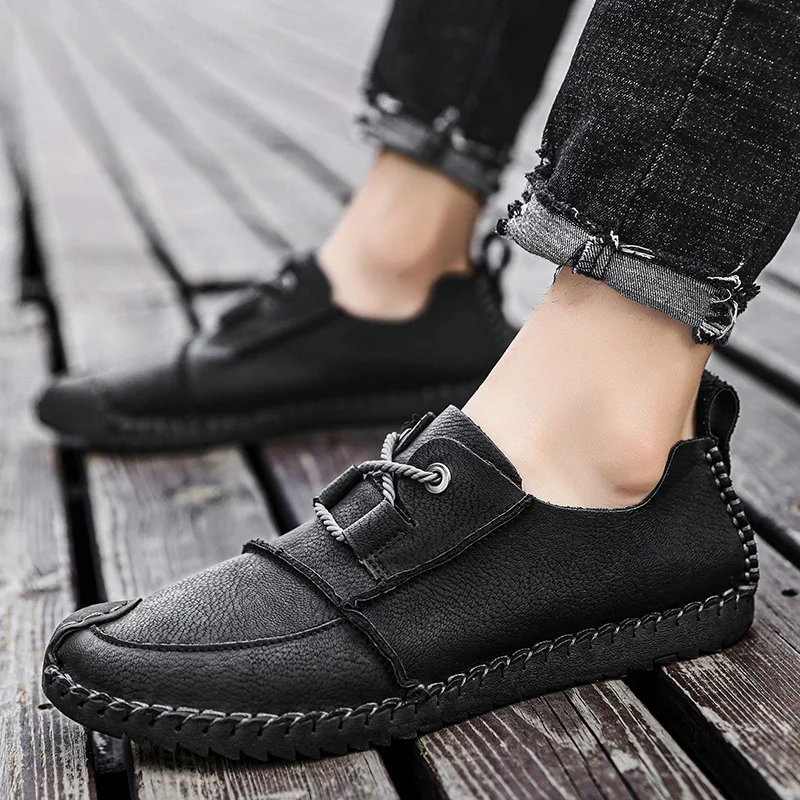 Men Loafers High Quality Handmade genuine suede Leather Shoes Men's Comfortable Sneakers Fashion Walking big szie 48 | Обувь