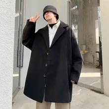 Мужское пальто осень и зима Новое приталенное и флисовое однобортное пальто с капюшоном свободное повседневное индивидуальное молодежное Мужское пальто