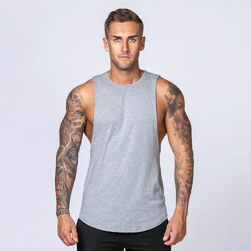 New Solid Cotton Fitness Tank Top Men Gym Tank Top Men's Bodybuilding Stringer Tanktop Sleeveless Shirt Workout Clothes Vest