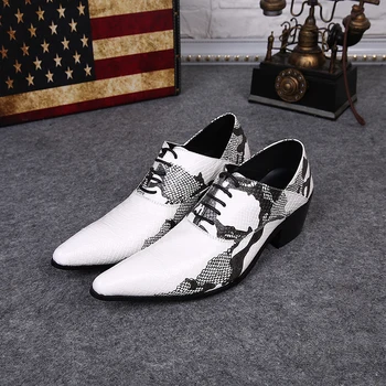 

Pointed Toe High Heel Oxford Men Shoes White Genuine Leather Wedding Dress Shoes Men's Height Increase Elevator Shoes Size 37-46