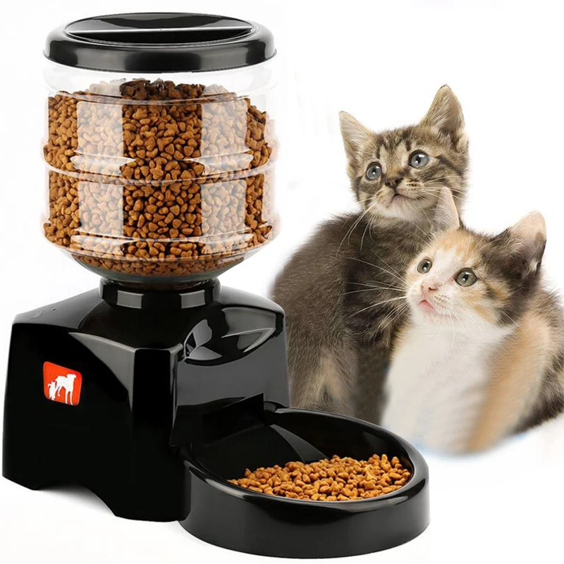 

5.5L Pet Automatic Feeder Fountain Voice Message Recording LCD Screen Dogs Food Dispenser Bowl Dog Cat Smart Stainless Container