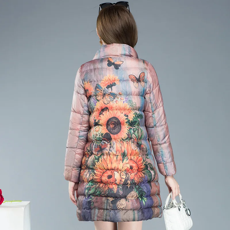 

Mid-length Printed Cotton Overcoat Women's 2019 Winter New Style Elegant Thin Western Style Fashion Warm Cotton Coat Fashion
