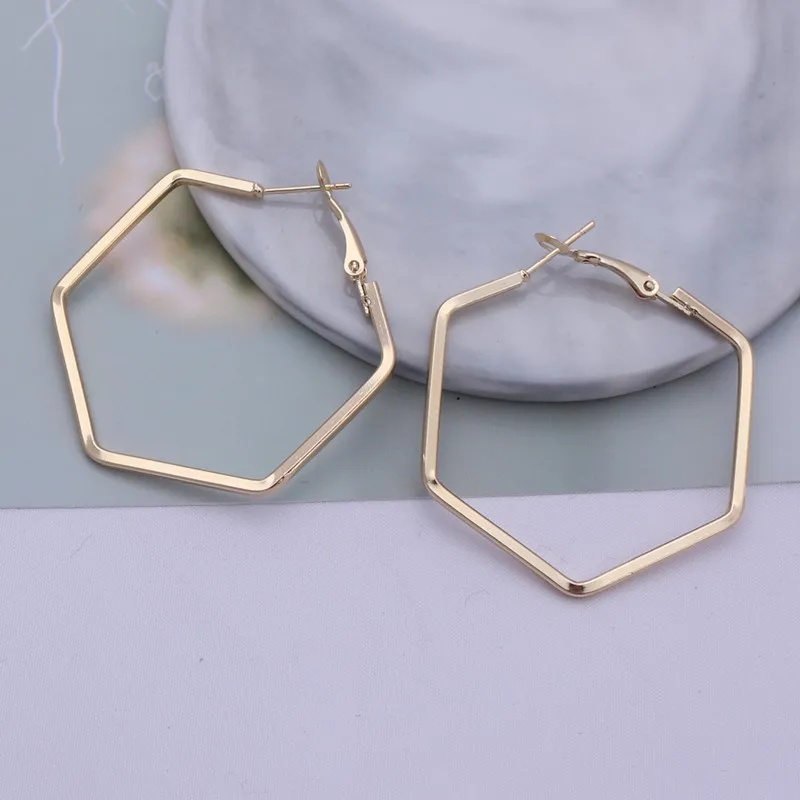 

3 Colors Punk Style Geometric Hexagon Hoop Earrings For Women Statement Jewelry Fashion Metal Alloy Rose Gold Earring Brincos