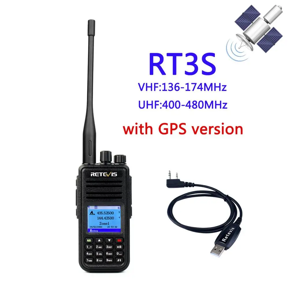 2 шт. Retevis RT3S двухдиапазонный DMR радио цифровая рация(gps) VHF UHF DCDM TDMA Ham радио Hf трансивер - Цвет: VHF UHF with GPS