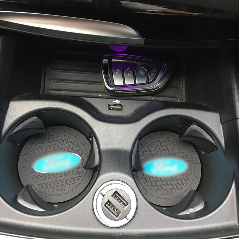 

2X New Car Styling Car LED Luminous Logo Light LED Cup Drink Holder Anti Slip For Ford 2 3 4 5 mk2 mk3 mk4 mk5 mk7 ranger fiesta