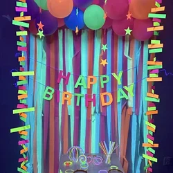 Glow in the Dark Birthday Party Decoration Neon Luminous Gloves Crepe Tassel Paper Garland Glowing Fluorescent Balloons Supplies