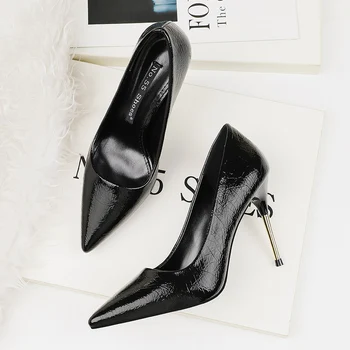 

Concise Pumps Women's Shoes Gold Metal High Heels Ladies Shoes Woman Work Party Super Comfortable 4-Color Shallow Mouth Black Pu