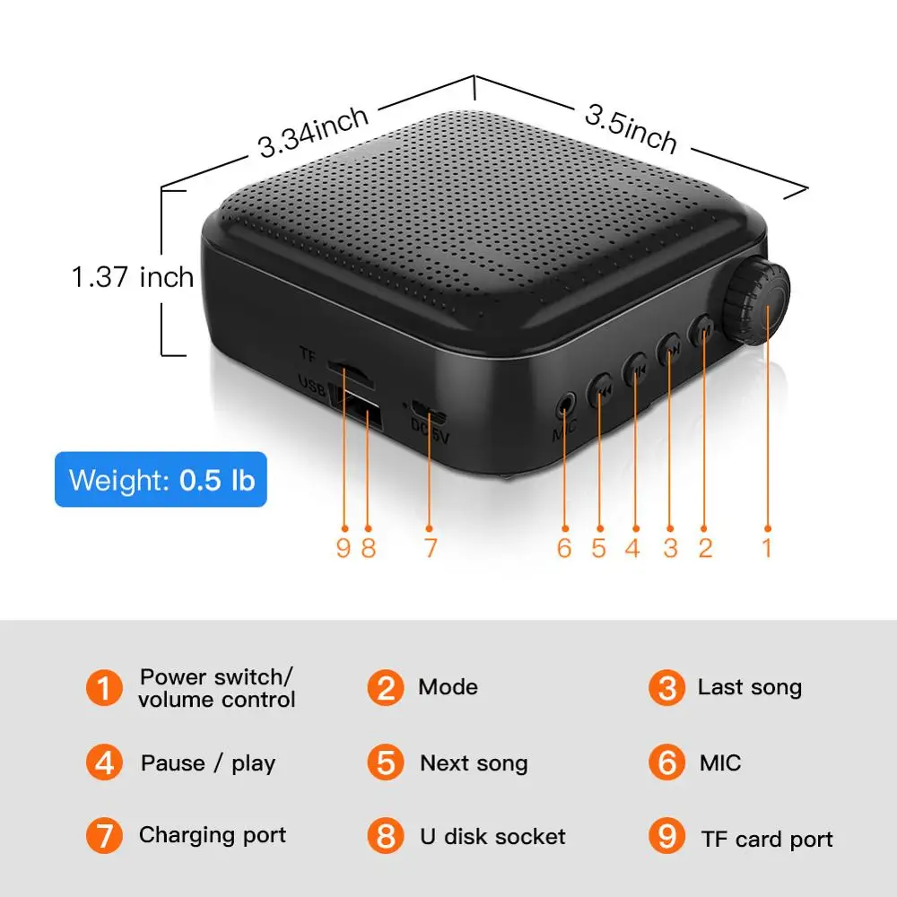 Portable Mini Sound-amplifying Music Playing Wired Microphone Headset Waistband 2000mAh Battery 12W Voice Amplifier 4