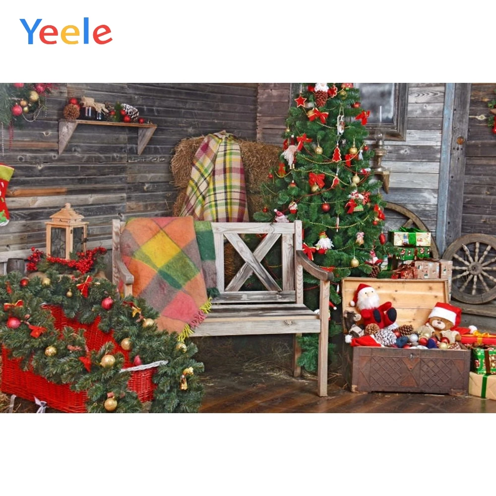 

Photophone Christmas Tree Backdrop Wood House Toy Doll Interior Custom Vinyl Photography Background For Photo Studio Photocall