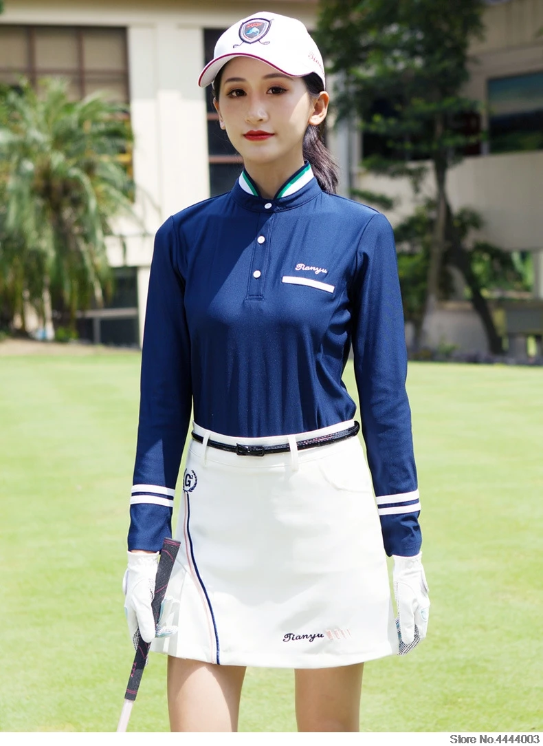 New Women Autumn Golf Training T Shirts Long Sleeve Button Neck Tennis Tops Shirt Breathable Wearing Golf Sportswear D0691
