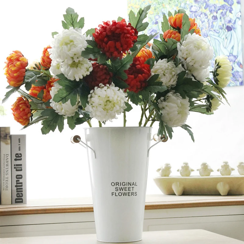 

5heads Marigolds Chrysanthemum Artificial Silk Flowers Flores For Home Garden Wedding Decorations Fake Flowers Branch Wreath