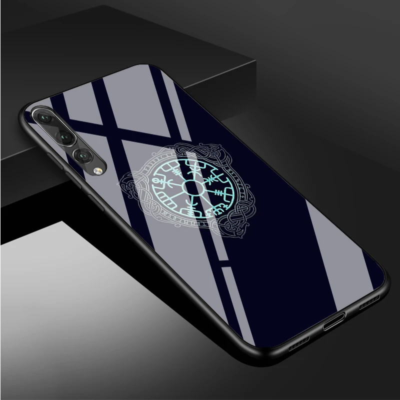 pu case for huawei Viking Vegvisir Odin Bắc Âu Kính Cường Lực Điện Thoại Ốp Lưng Cho Huawei P20 P30 P40 P40 Lite Pro Psmart Giao Phối 20 30 bao Da Vỏ huawei pu case