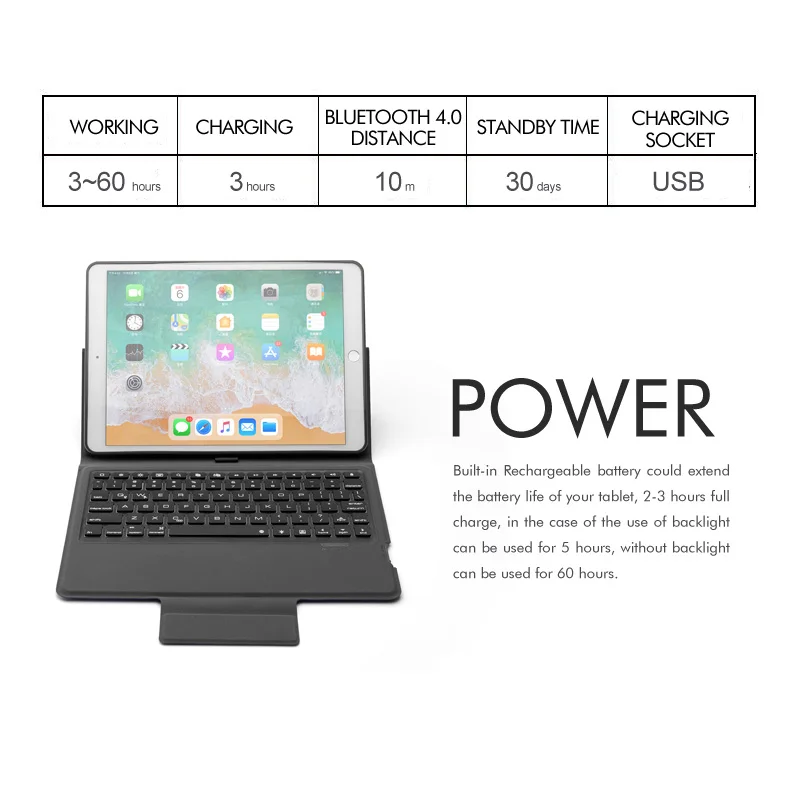 [Новинка] Беспроводная клавиатура Bluetooth для iPad 10,", тонкий кожаный чехол премиум класса+ 7 цветов подсветки+ все в одном дизайне