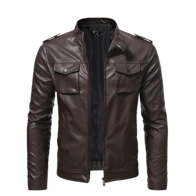 2022 Mens Casual Faux Leather Jacket Slim Fit Stand Collar PU Jacket Male Anti-wind Motorcycle Jackets Plus Size 5XL