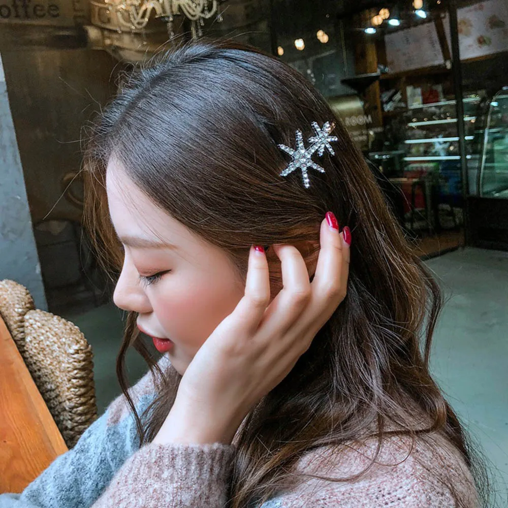 Корея женские со сверкающими кристаллами горный хрусталь звезда снег металлические заколки заколка невидимка для волос ювелирные изделия Аксессуары для волос