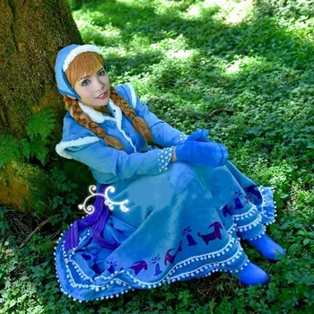 

2019 New Movie Anna Princess Dress Cosplay Costume Snow Queen Fancy Dress Halloween Suit Costumes for Women Girls Kids