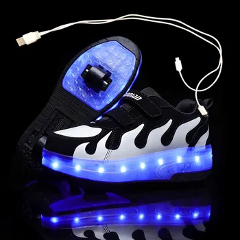 

Children Pink Two Wheels Luminous Glowing Sneakers Grey Pink Led Light Roller Skate Shoes Kids Led Shoes Boys Girls USB Charging