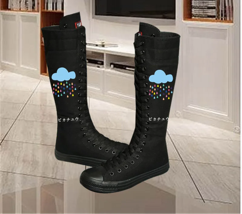Flat 15 CXJYWMJL/женские высокие сапоги; белые сапоги до колена на платформе; черные сапоги до колена; высокие сапоги на шнуровке; джинсовые сапоги до бедра; 6857 - Цвет: Flat 15