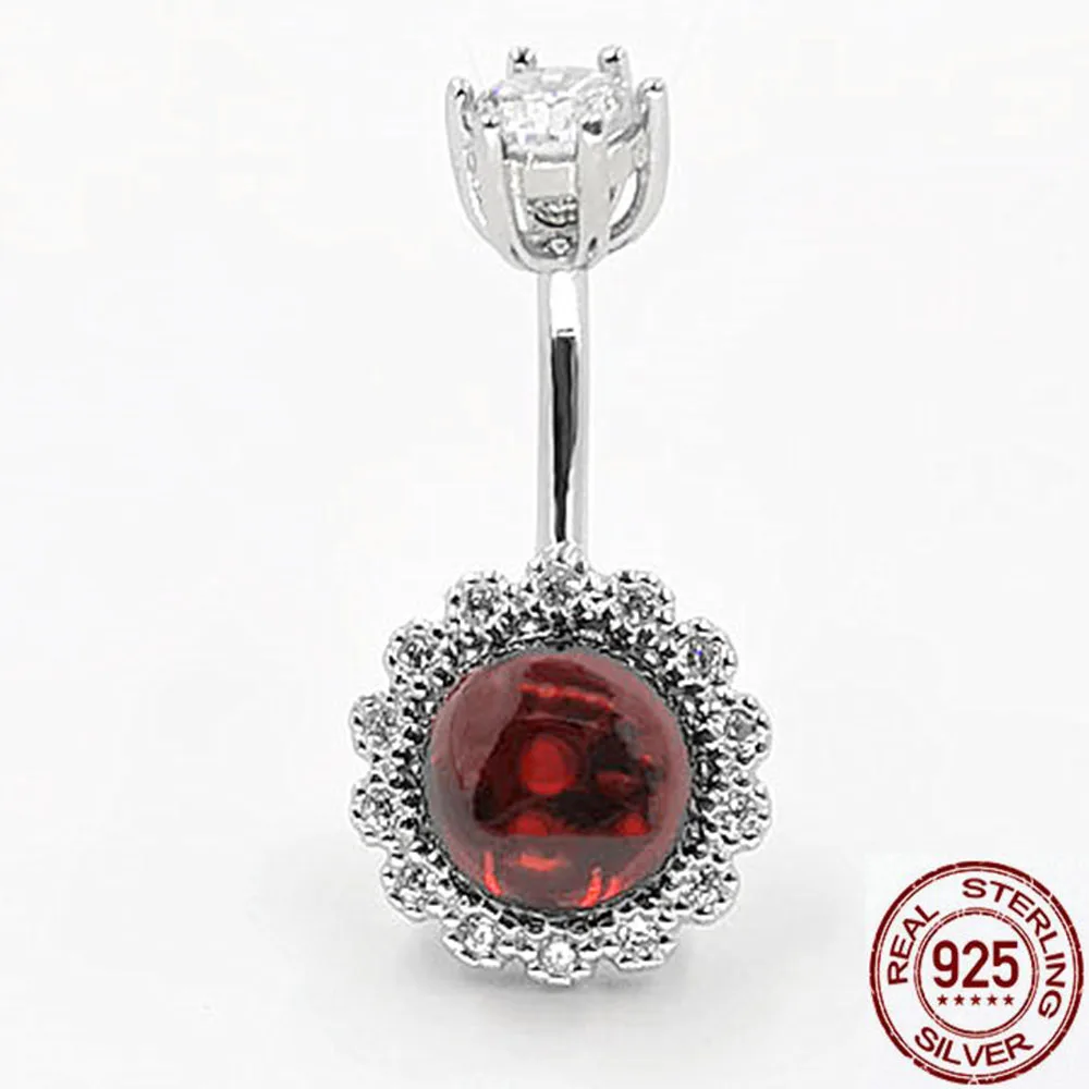 

925 silver red crystal belly piercing ombligo body jewelry navel piercing for women allergy free 2019