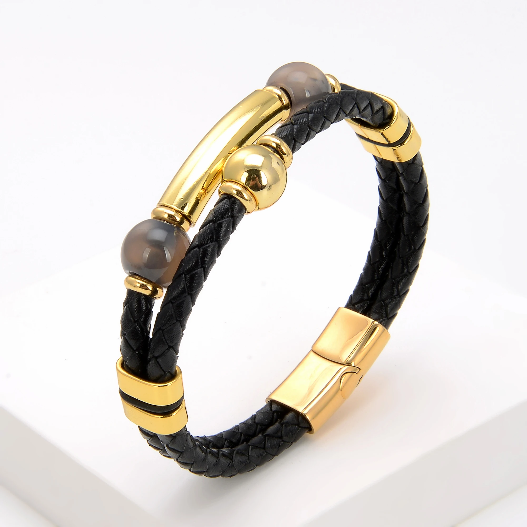 

Natural Stone Beads Tiger Eye Bracelet Classic Men Women Genuine Leather Bracelets Charm Stainless Steel Accessory Jewelry