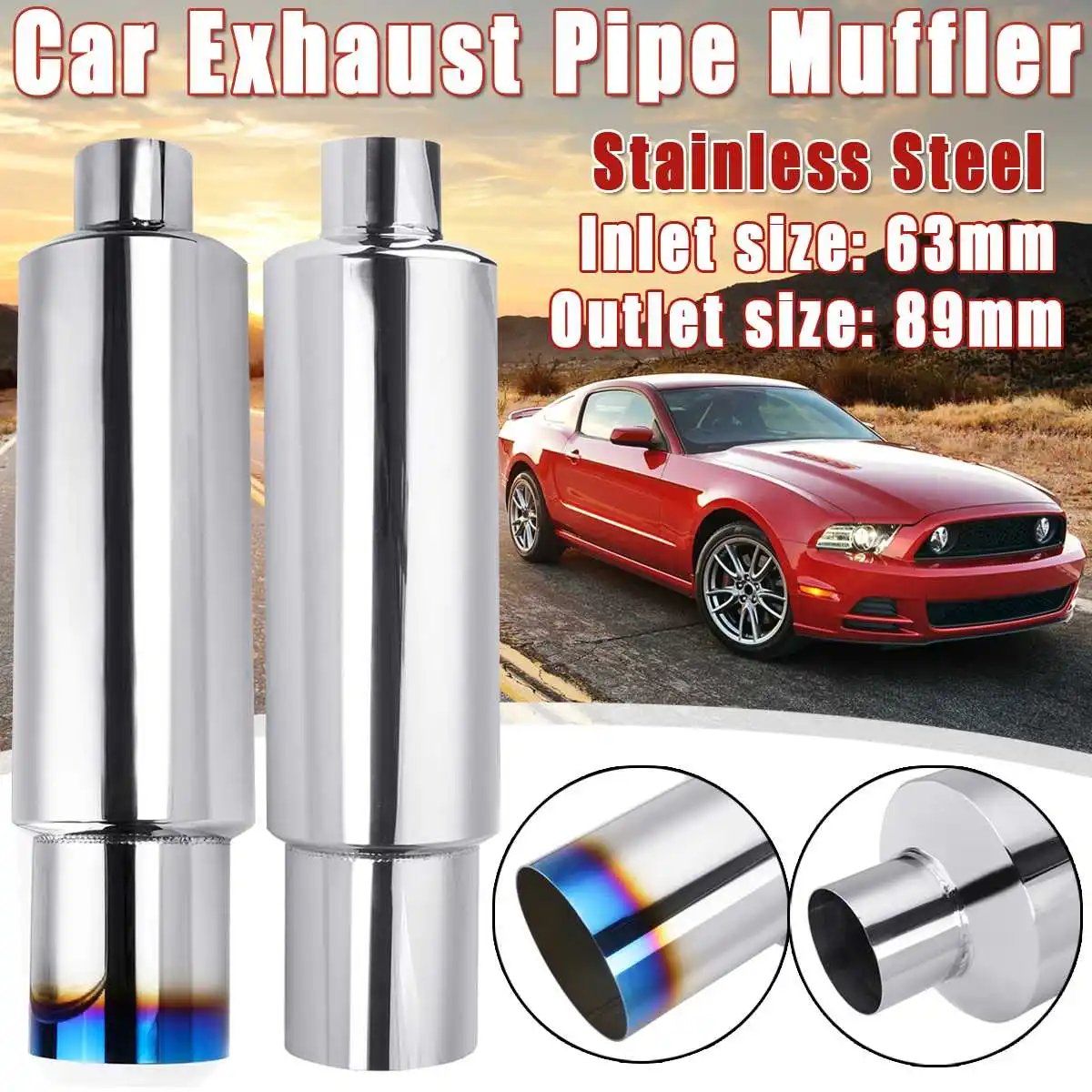 

2.5'' Inlet 3.5 Outlet Car Motorbike Exhaust Systems Muffler Tip Universal Stainless Steel Silencer Tail Pipe Mufflers 470mm
