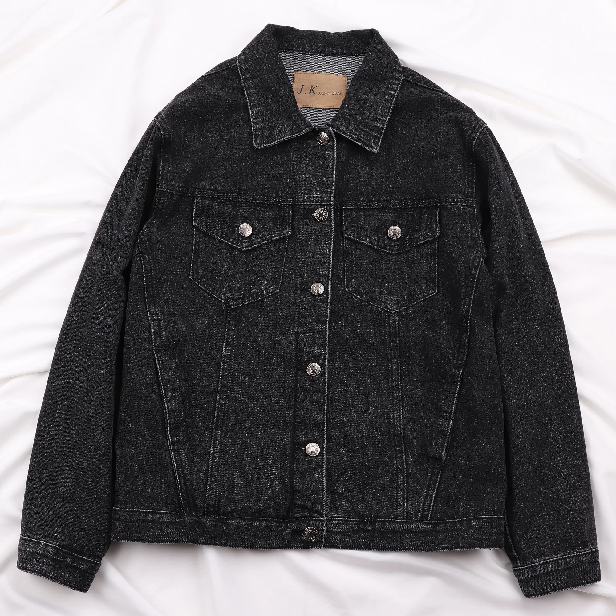 

Harajuku Black Denim Jacket Women Student Outerwear Spring Autumn New Loose Long sleeve Jeans Jacket Female Vintage Basic Coat