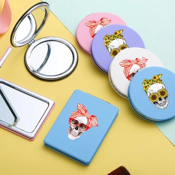 

Cartoon Skull Makeup Mirror with Double Side Cartoon Portable Travel Folding Magnifying Compact Pocket Cosmetic Vanity Mirrors