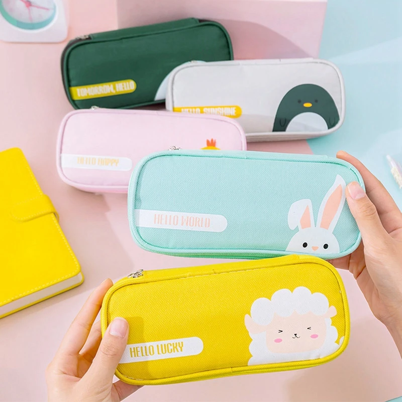 Estuches de lápices de gran capacidad estampado de dibujos animados Kawaii, bolsas de almacenamiento para bolígrafos de tela Oxford, papelería para oficina y escuela|Estuches escolares| - AliExpress