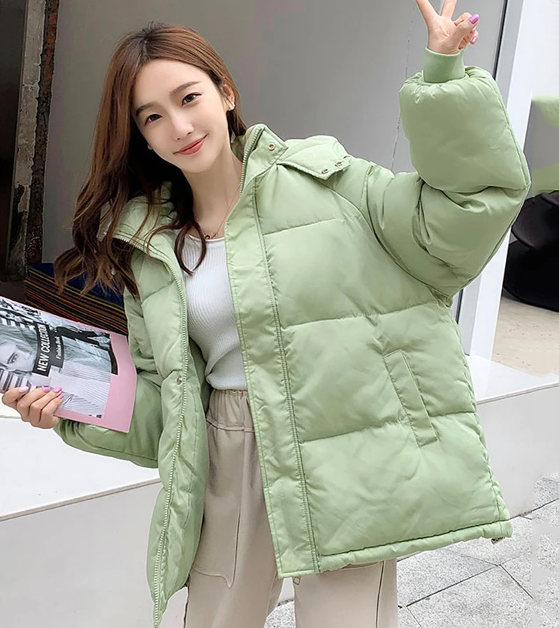 2020 Women Winter Autumn Jacket Cotton Padded Hooded Oversized Loose Female Thick Coat Short Solid Casual Women's Parkas