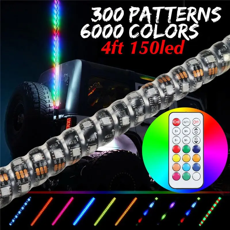 

3ft/4ft Led antenna Light LED whip light remote control 6000 kinds Colors Safety Flag Antenna Illuminated color+America Flag