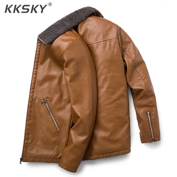 

Plus Velvet Thick Lapel Men's Leather Jacket Zipper Coat Casual Long Sleeve Thickened 2019 Winter Warm Coat Hot Sale M-8XL