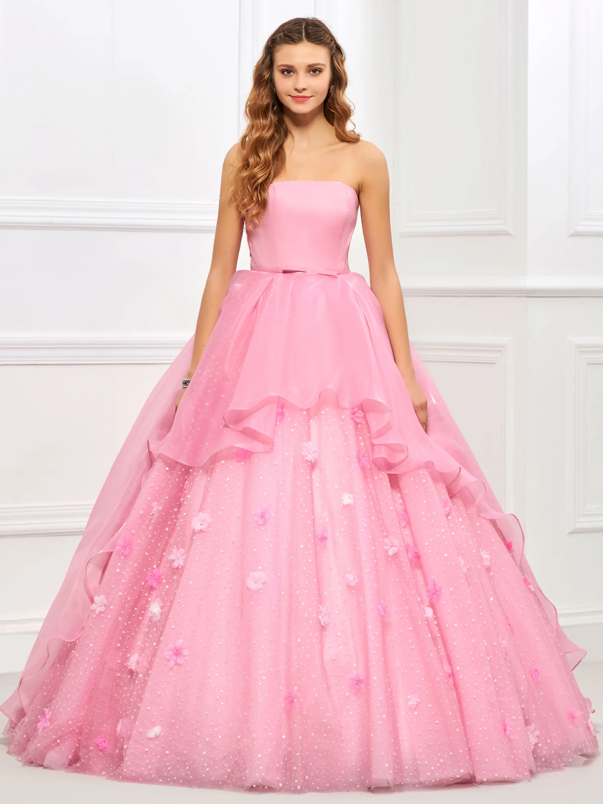 

Tanpell Princess Sweet Strapless Ball Gown Quinceanera Dress Sashes Flower Layers Floor-Length Designer Quinceanera Dress 2020