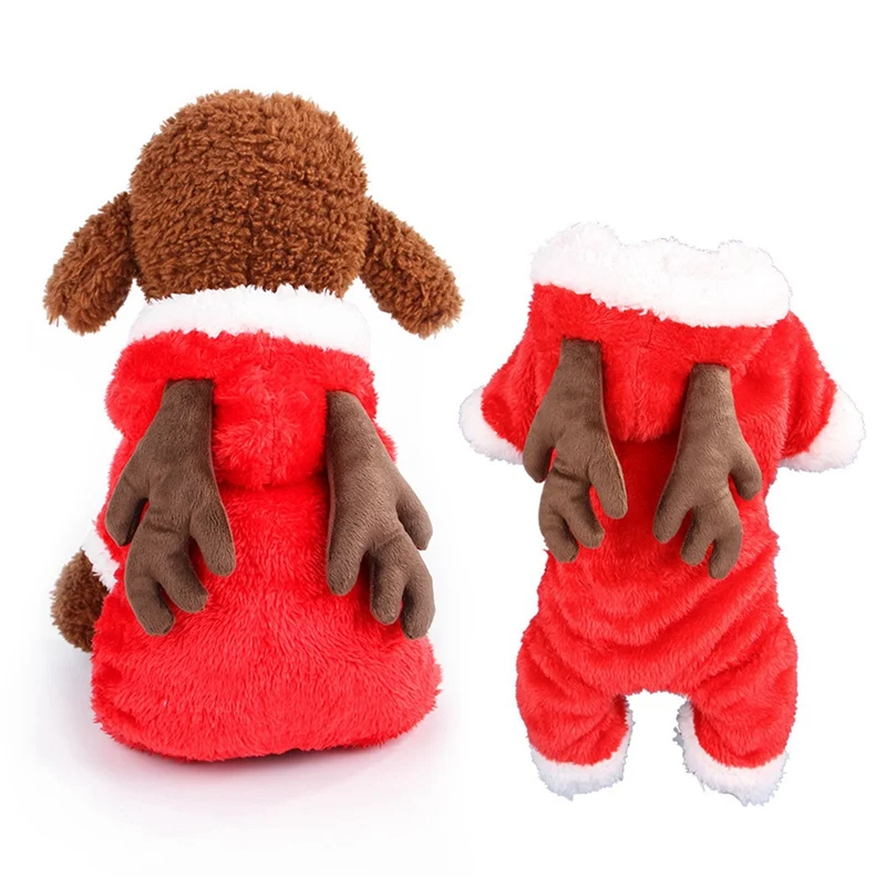Комбинезон с оленями для собак, щенков, кошек, Рождественский эльфийский костюм с капюшоном, одежда, куртка для маленьких собак, праздничная одежда, наряд
