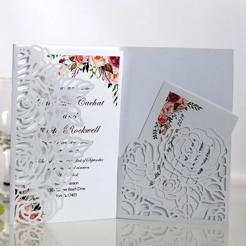 10pcs/set Laser Cut Hollow Rose Shape Wedding Invitations Card Party Supplies - 4000313736779