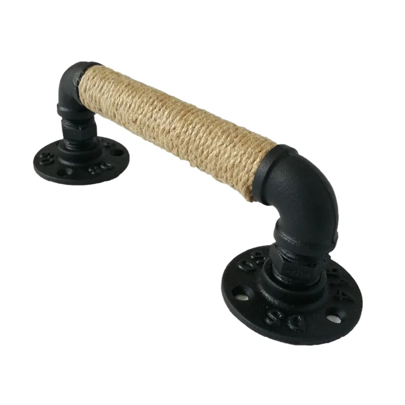 

Industrial Style Pipe Furniture Handle Barn Sliding Wooden Door Handles Black Antique Vintage European Wrought Iron Rope Handle