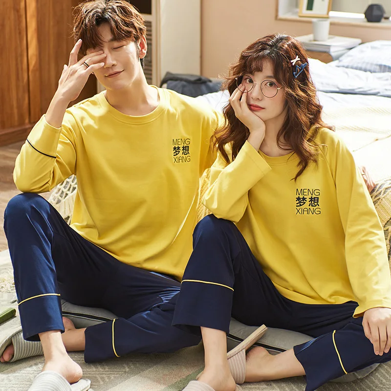 

Sports Casual Couples Pajamas Autumn Pure Cotton Embroidered Fashion Large Size Cotton Tracksuit Men's-Outer Wear 3XL