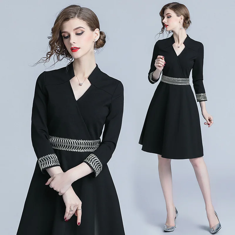 

Europe And America WOMEN'S Dress Big Brand Elegant Goddess-Style Clothes Hepburn Black Dress Business Slimming Feminine Dress