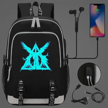 

Blue Luminous Gryffindor Magic Hogwarts Slytherin Prints USB Boys Girls Bookbag Women Teenagers Men Laptop Backpack Packsack