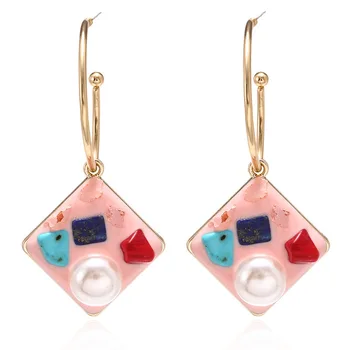 

2020 Pendientes And American Fashion Trendsetter Alloy Diamond Drop Oil Inlaid With Pearl Turquoise Ear Hanging Female Earrings