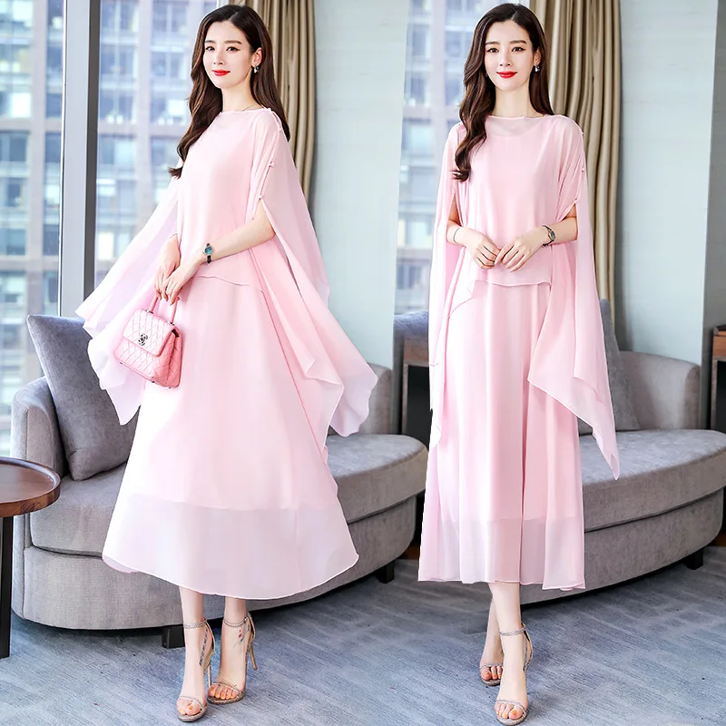 

2019 Summer Crew Neck Solid Color Loose Waist Fashion Comfortable Half-sleeve Shirt Simple Elegant Versatile Cool Mid-length