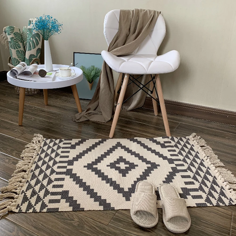 Tapestry Carpet Home Decor Nordic Style Bedroom Tassels Printed Living Room Rug Floor Machine Washable Sofa Cotton Linen Manual
