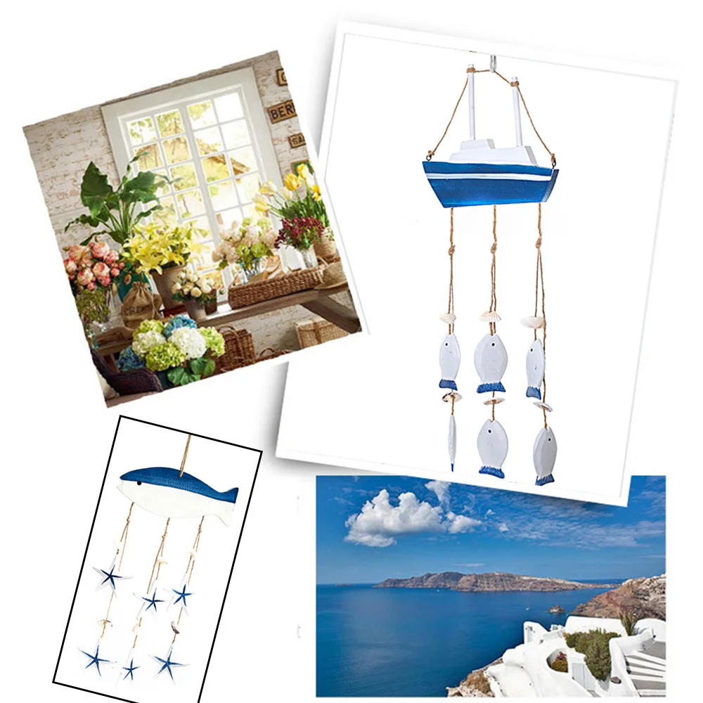 

Mediterranean Ocean Wind Chime Pendant Home Ornaments Gifts Wooden Crafts Shells Conch Curtain Decoration