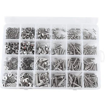 

880Pcs M2 M3 M4 M5 Stainless Steel Screws Set Hex Socket Hexagon Socket Button Head Screw Round Flat Socket Bolts and Nuts Set
