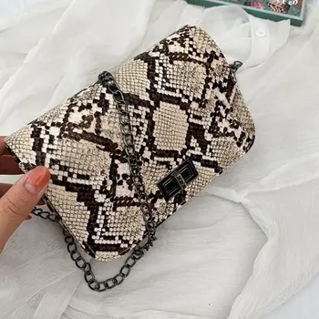 

Adisputent Women Small Square Messenger Bag PU Leather Shoulder Bags Snake Print Chain Crossbody Bag For Women Autumn 2020