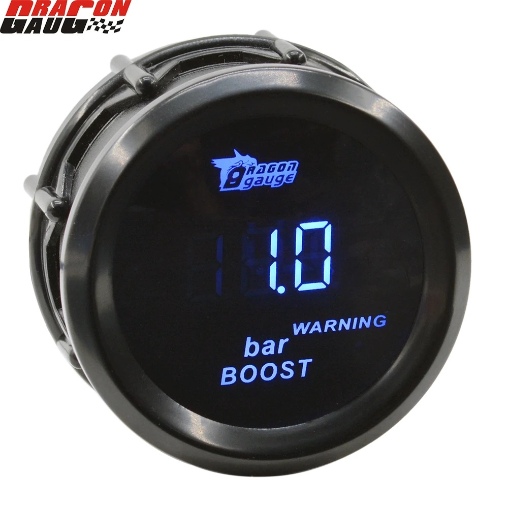 Dragon 2 Inch Digital Auto Car Turbo Boost Gauge 12 Bar Meter Blue