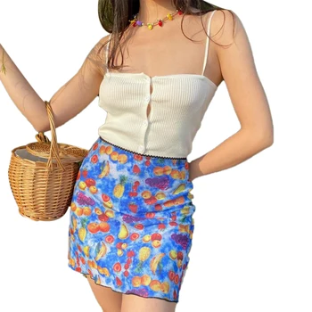 

2020 Summer Women's Mini Warp skirt New Fruit Print High Waist Slim Skirts Streetwear Pencil Skirts for Female Falda