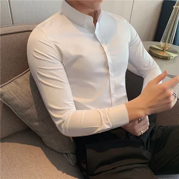 High Quality Solid Shirts for Men Long Sleeve Streetwear/ Tuxedo